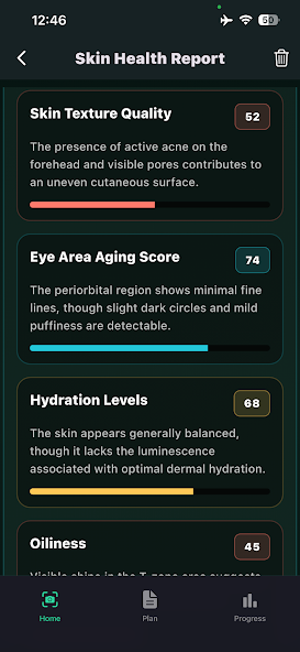 SkinMax progress and skin insights screen